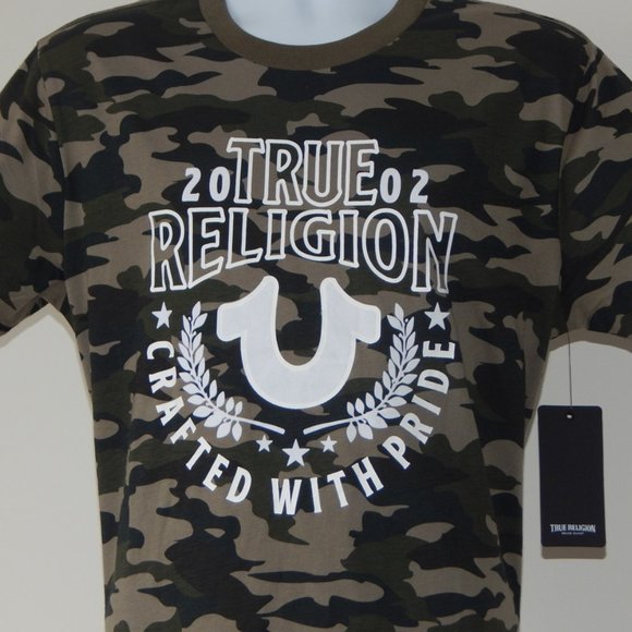 NWT MEN TRUE RELIGION Crafted With Pride Horseshoe GRAPHIC CAMO Green T Shirt LG - Picture 3 of 5